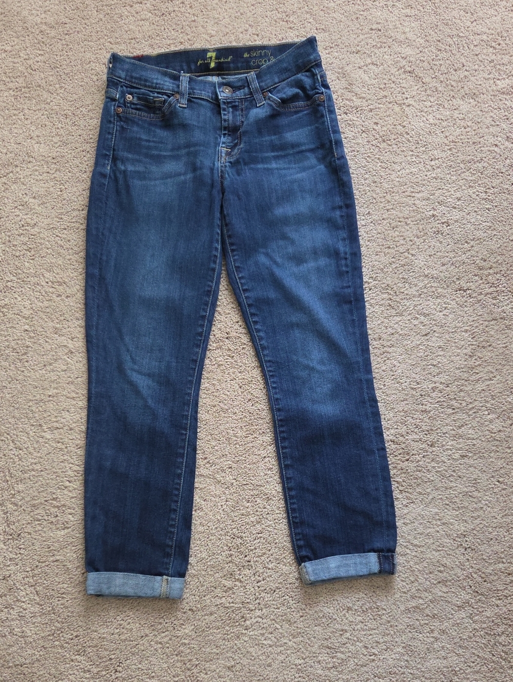 7 For All Mankind Dark Blue Rolled Cuff Boyfriend Jeans